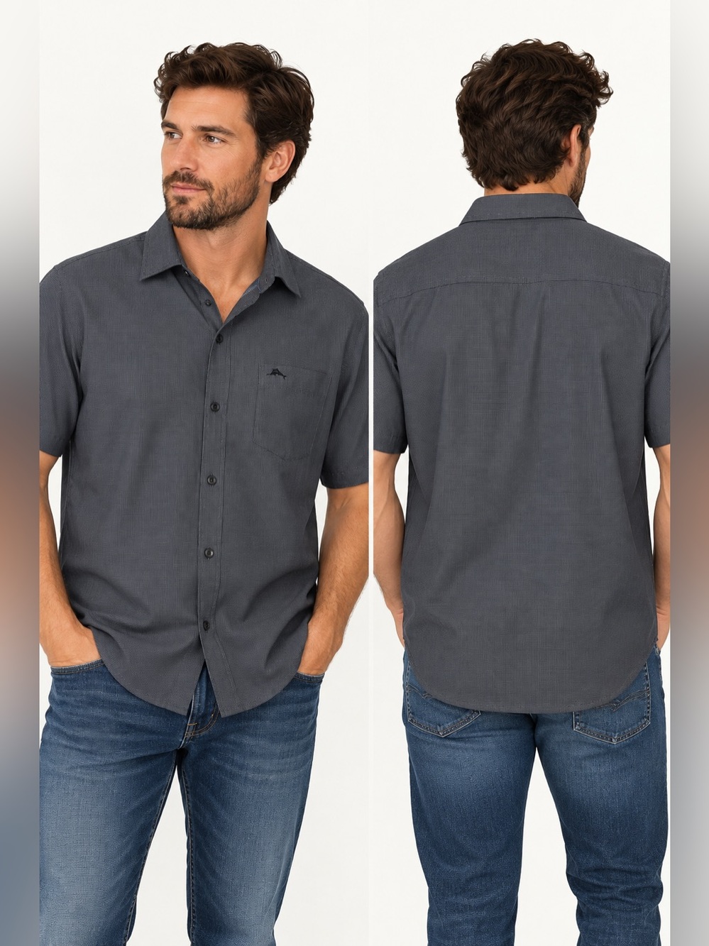 Tommy Bahama Coconut Point Men’s Large Gray Short Sleeve Button Down Shirt